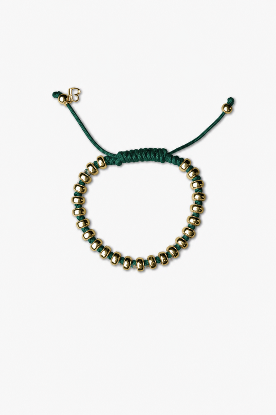 Pulseira Pontos Prateados com Algodão Verde