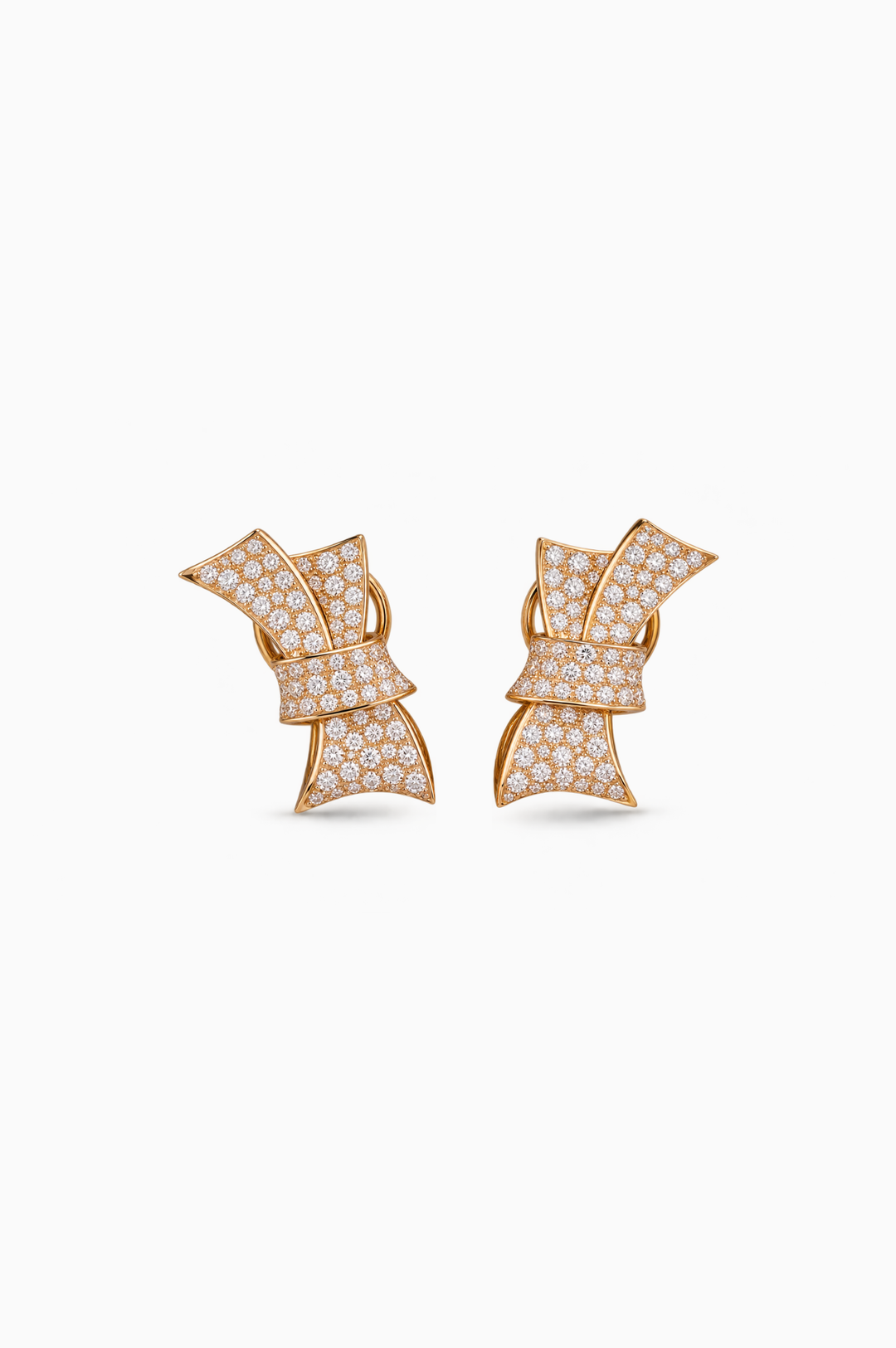 Pink Gold Bow Earrings with Diamonds