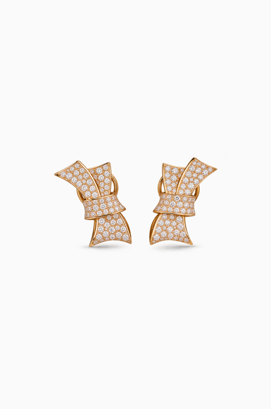 Pink Gold Bow Earrings with Diamonds
