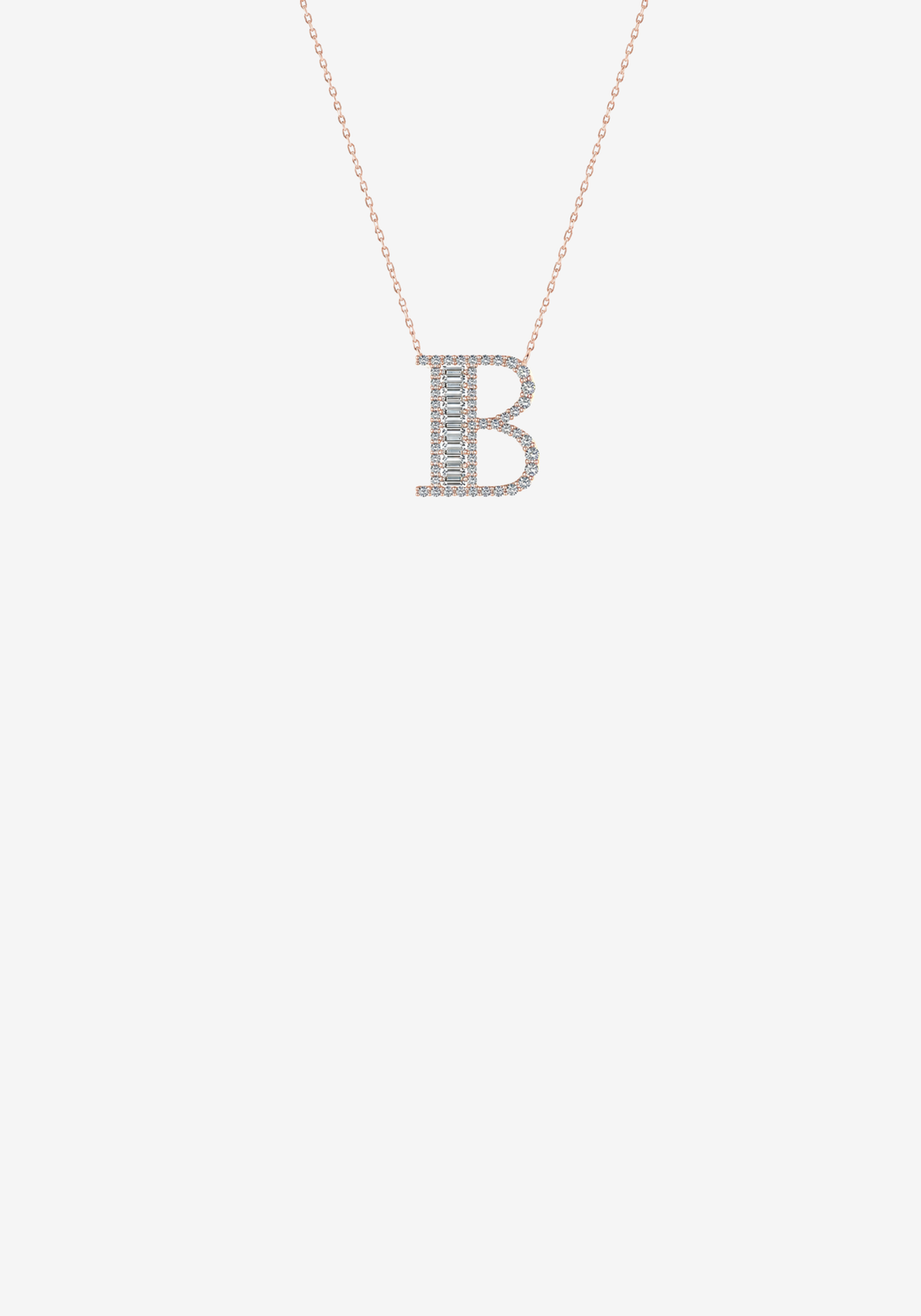 Pink Gold Necklace with Letter B and Diamonds