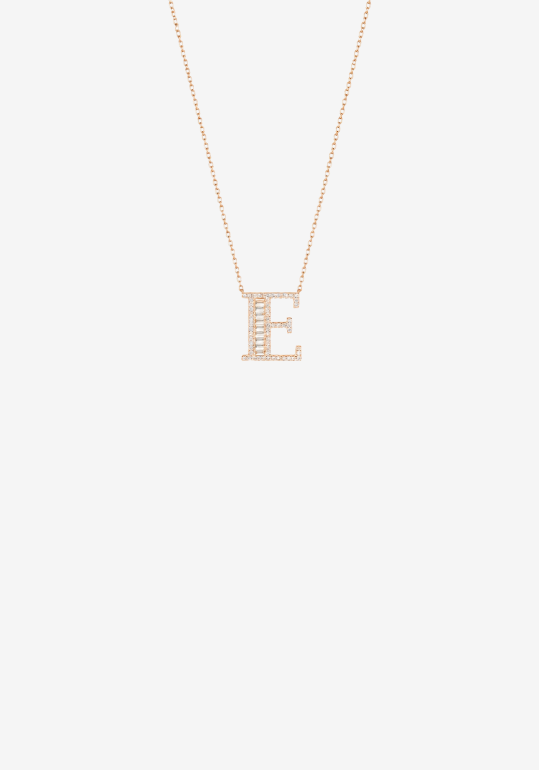 Pink Gold Necklace with Letter E and Diamonds