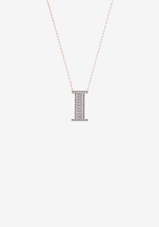 Pink Gold Necklace with Letter I and Diamonds