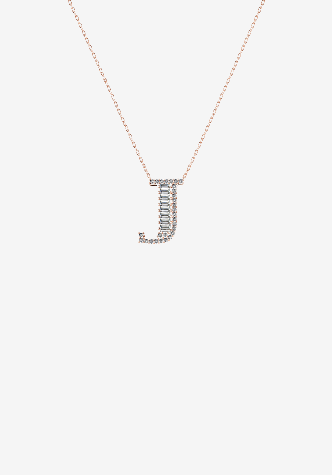 Pink Gold Necklace with Letter J and Diamonds