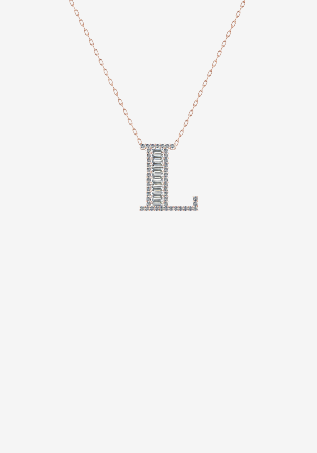 Pink Gold Necklace with Letter L and Diamonds