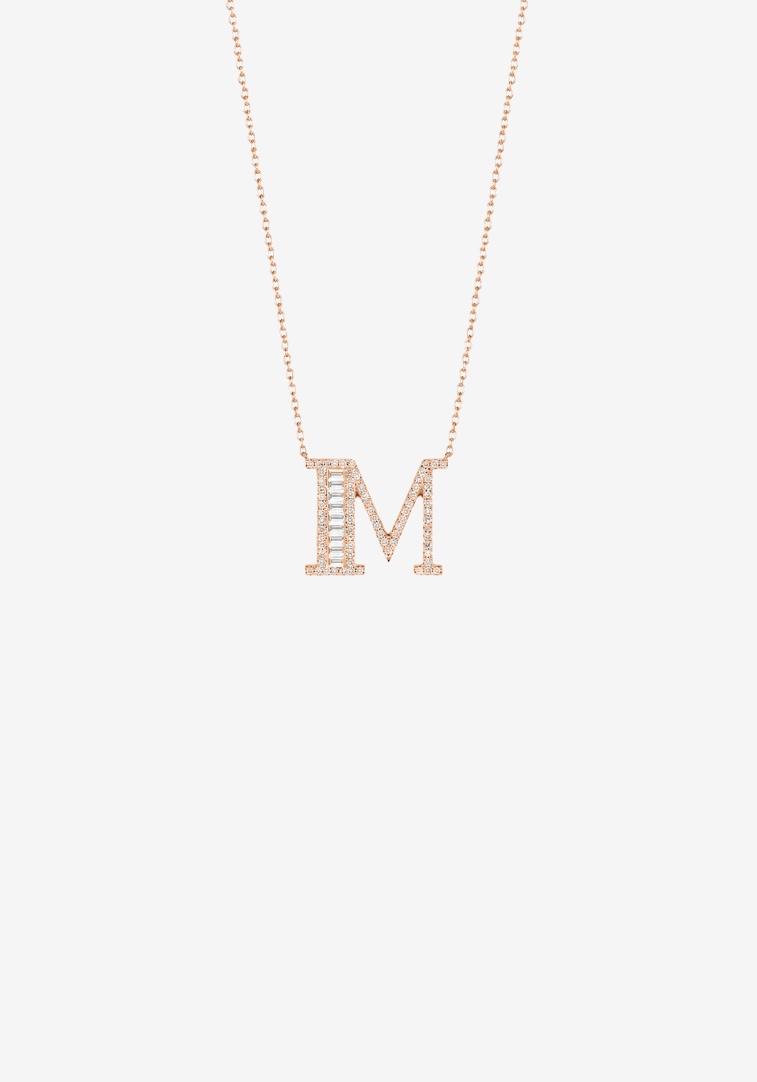 Pink Gold Necklace with Letter M and Diamonds