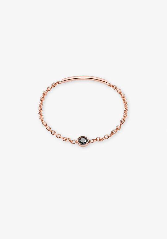 Gold Chain Ring with Black Solitaire Diamond