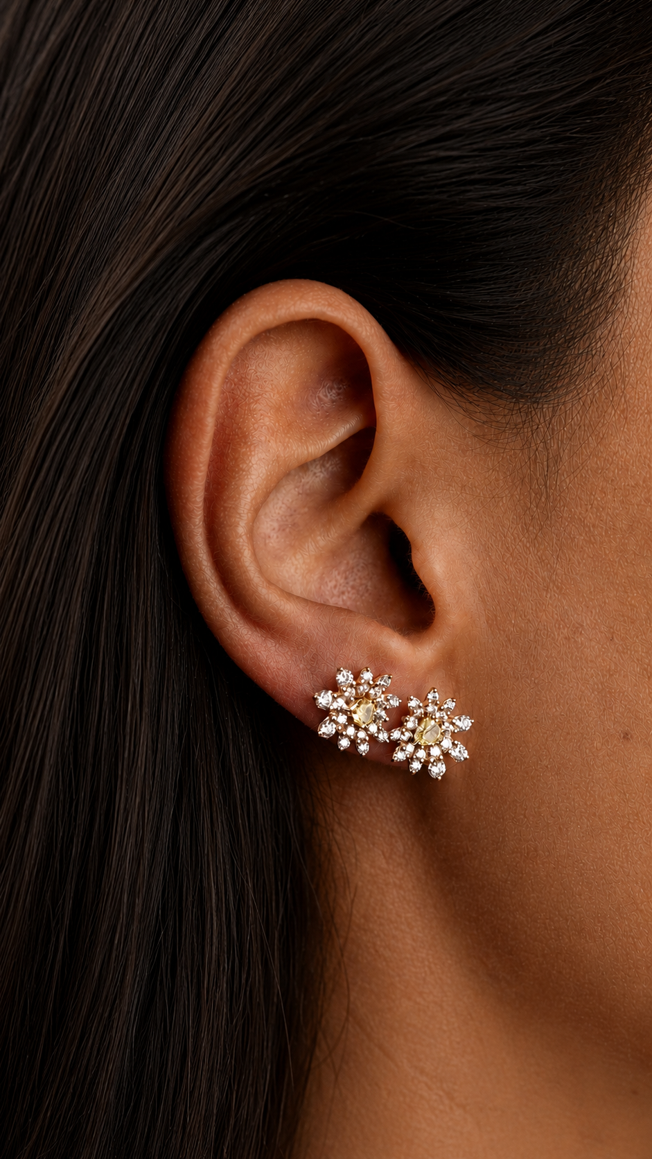 Flower Pink Gold and Diamond Earrings