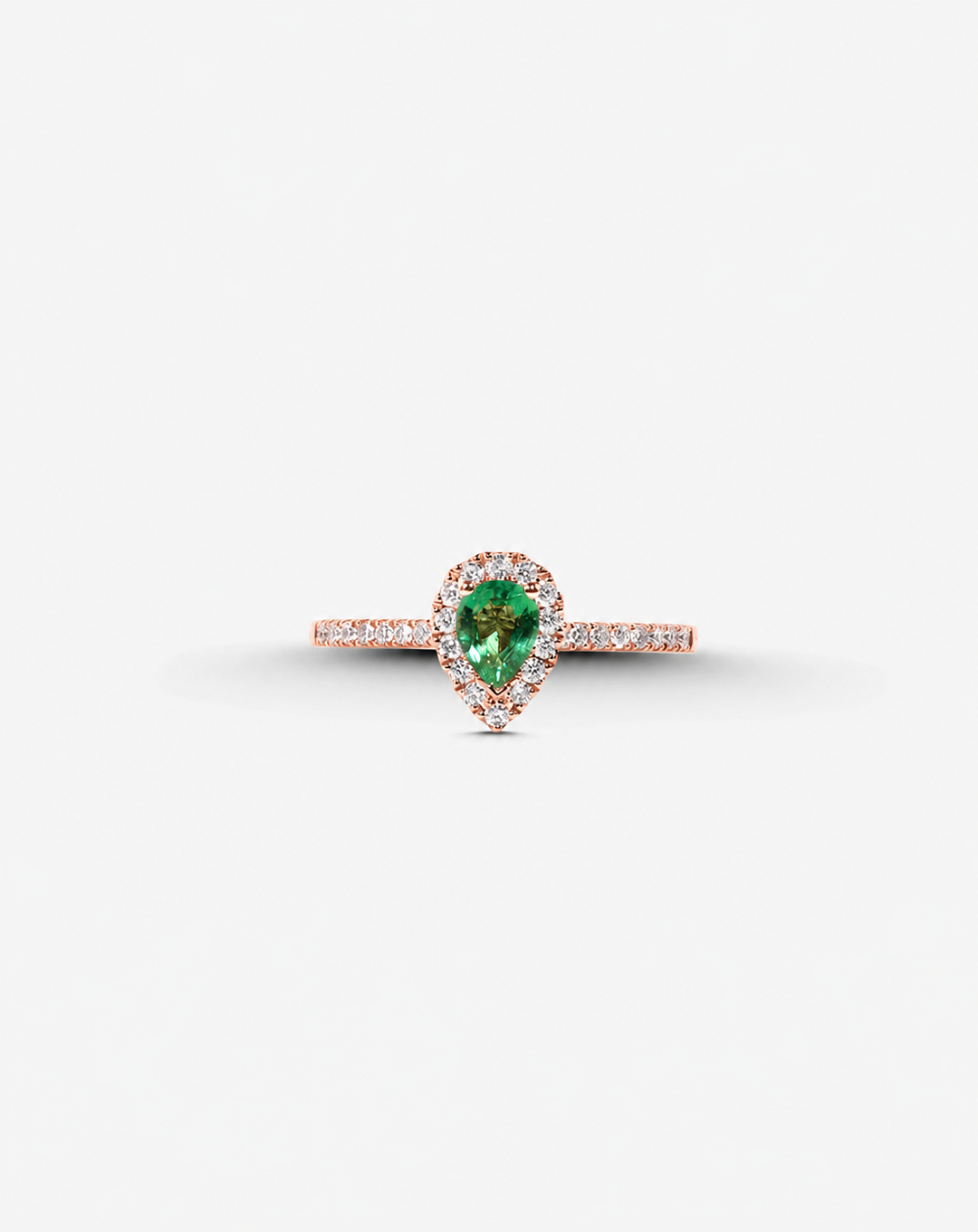 Pink Gold Engagement Ring with Diamonds and Emerald