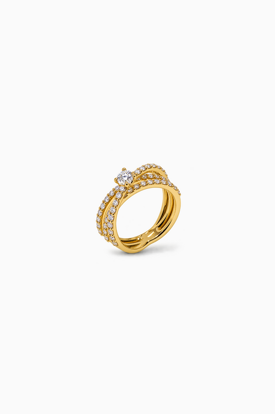 Pink gold engagement ring with 3 round diamonds