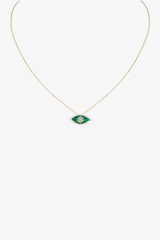 Lucky Eye Diamond Necklace in Yellow Gold and Malachite