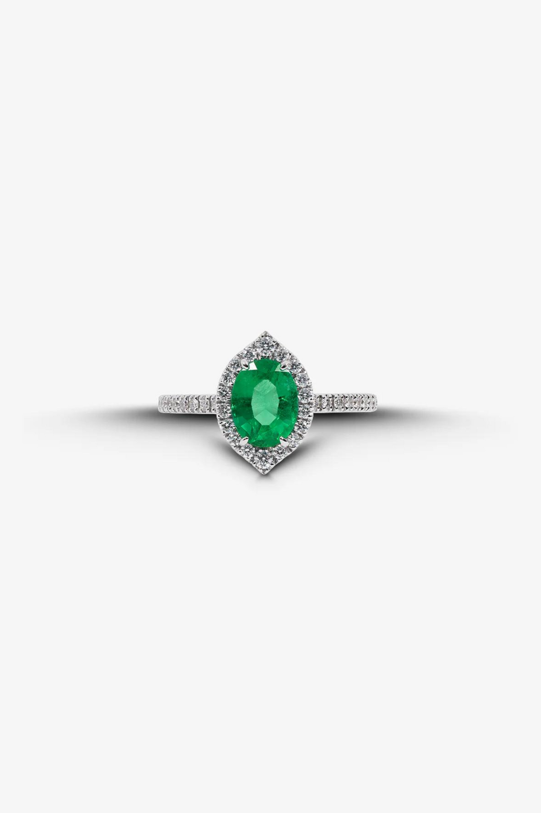 White Gold Engagement Ring with Diamonds and Emerald