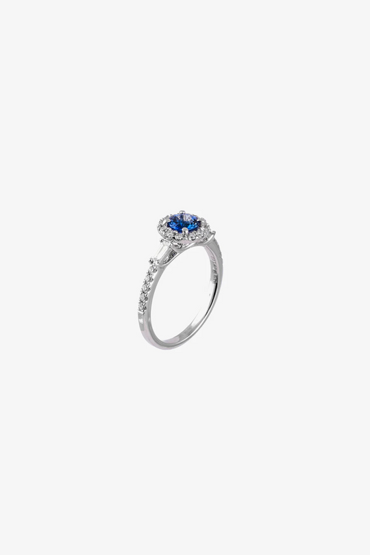 White Gold, Diamonds and Sapphires Engagement Ring