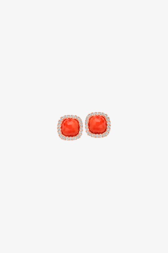 Rose Gold Earrings, Coral and Diamonds