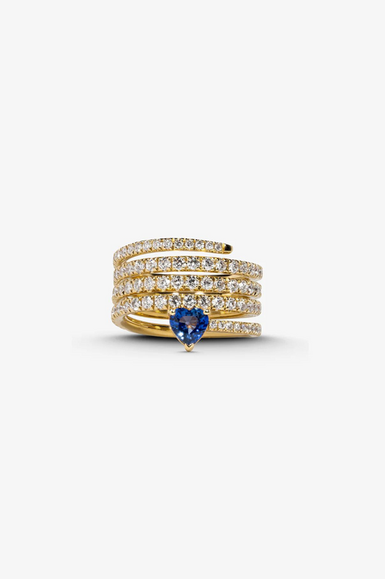 Pink Gold with Diamonds and Blue Sapphires Ring