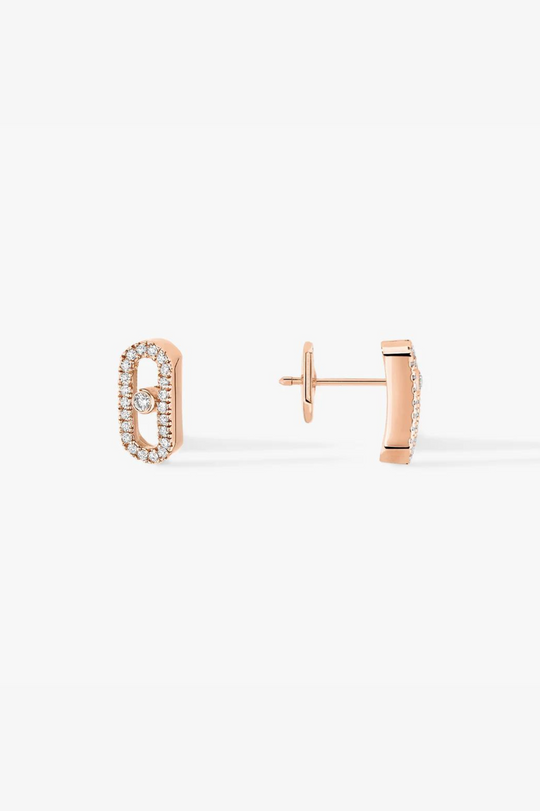 Puces Move Uno Pink Gold Diamond Earrings - Rose Gold