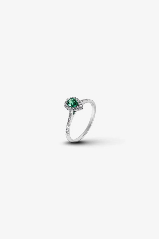 Gold Engagement Ring with Diamonds and Emerald