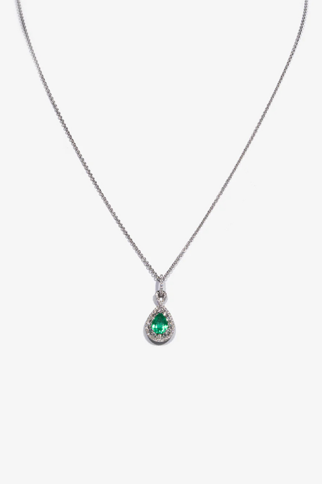 White Gold with Diamonds and Emerald Necklace