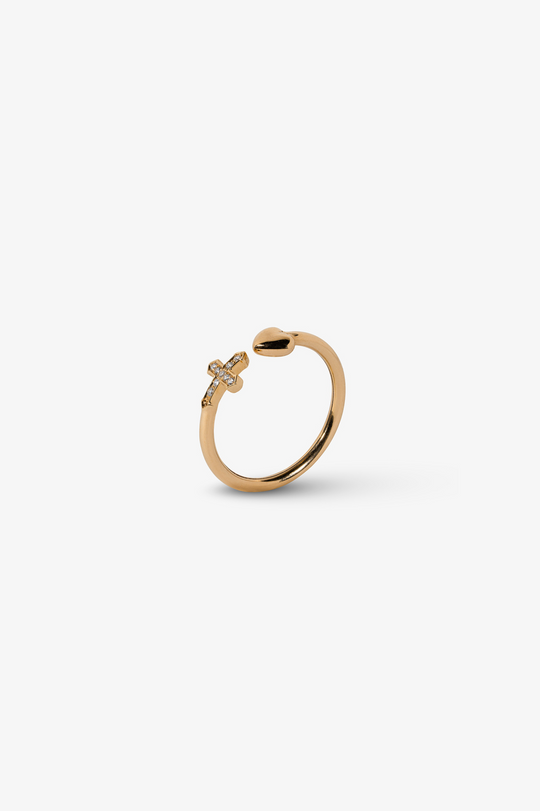 Cross Heart Pink Gold Ring