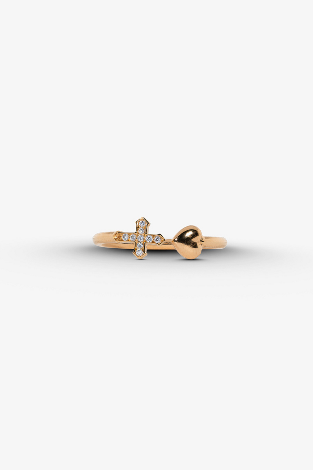 Cross Heart Pink Gold Ring