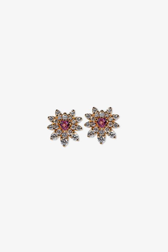 Flower Pink Gold and Diamond Earrings