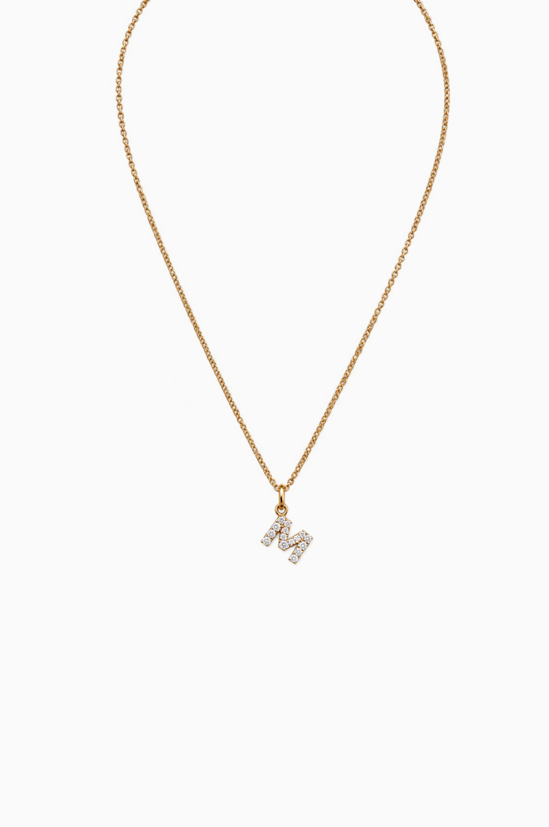Pink Gold Necklace with Letter M and Diamonds