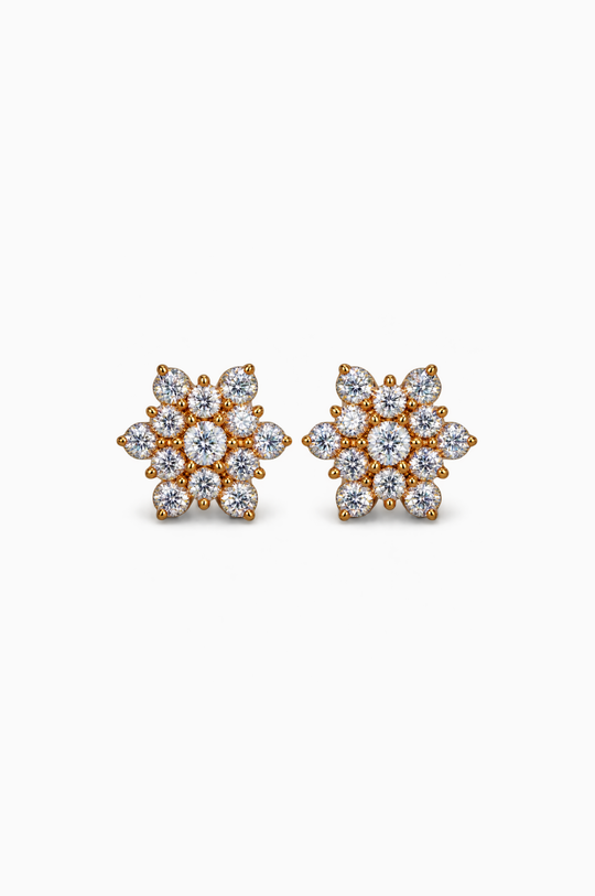 Flower Pink Gold Earrings with Diamonds