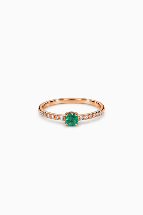 Pink Gold Ring with Diamonds and Emerald