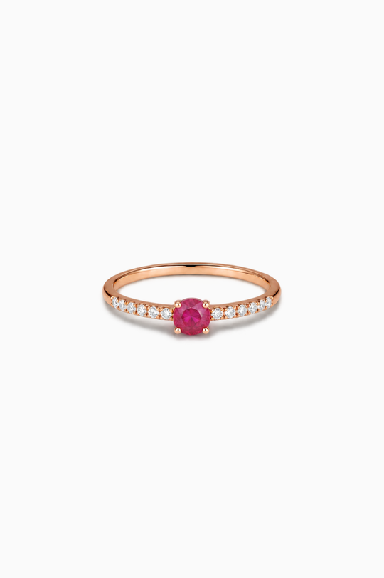 Pink Gold Ring with Diamonds and Ruby