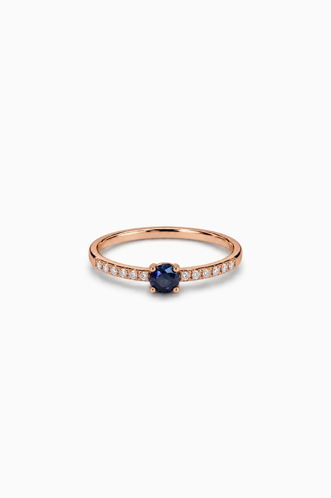Pink Gold Ring with Diamonds and Blue Sapphire