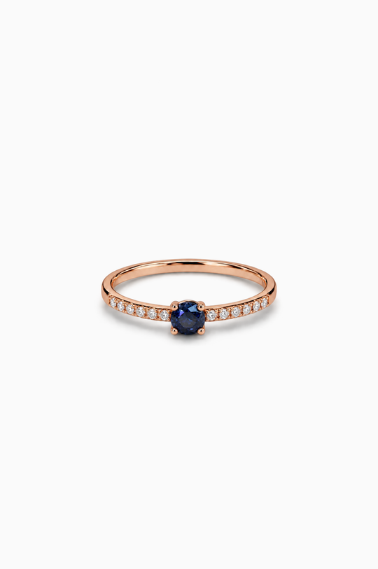 Pink Gold Ring with Diamonds and Blue Sapphire