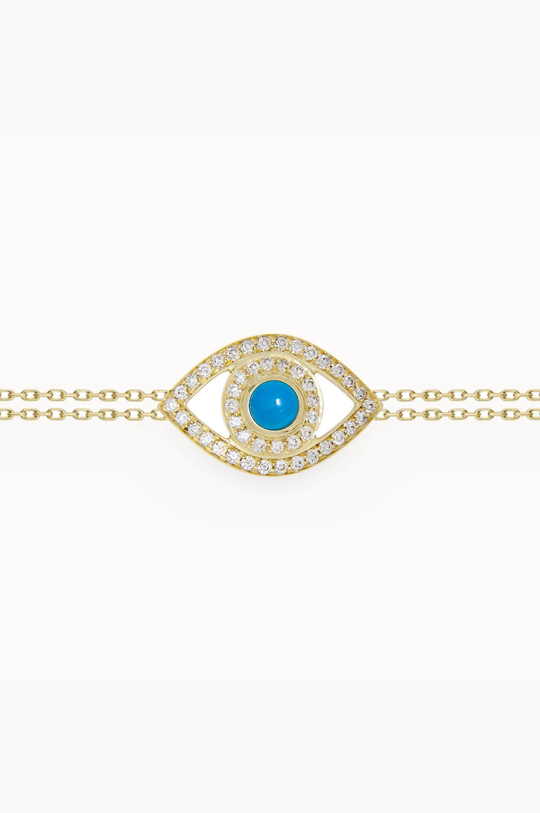 Eye Yellow Gold Double Bracelet with Diamonds and Turquoise