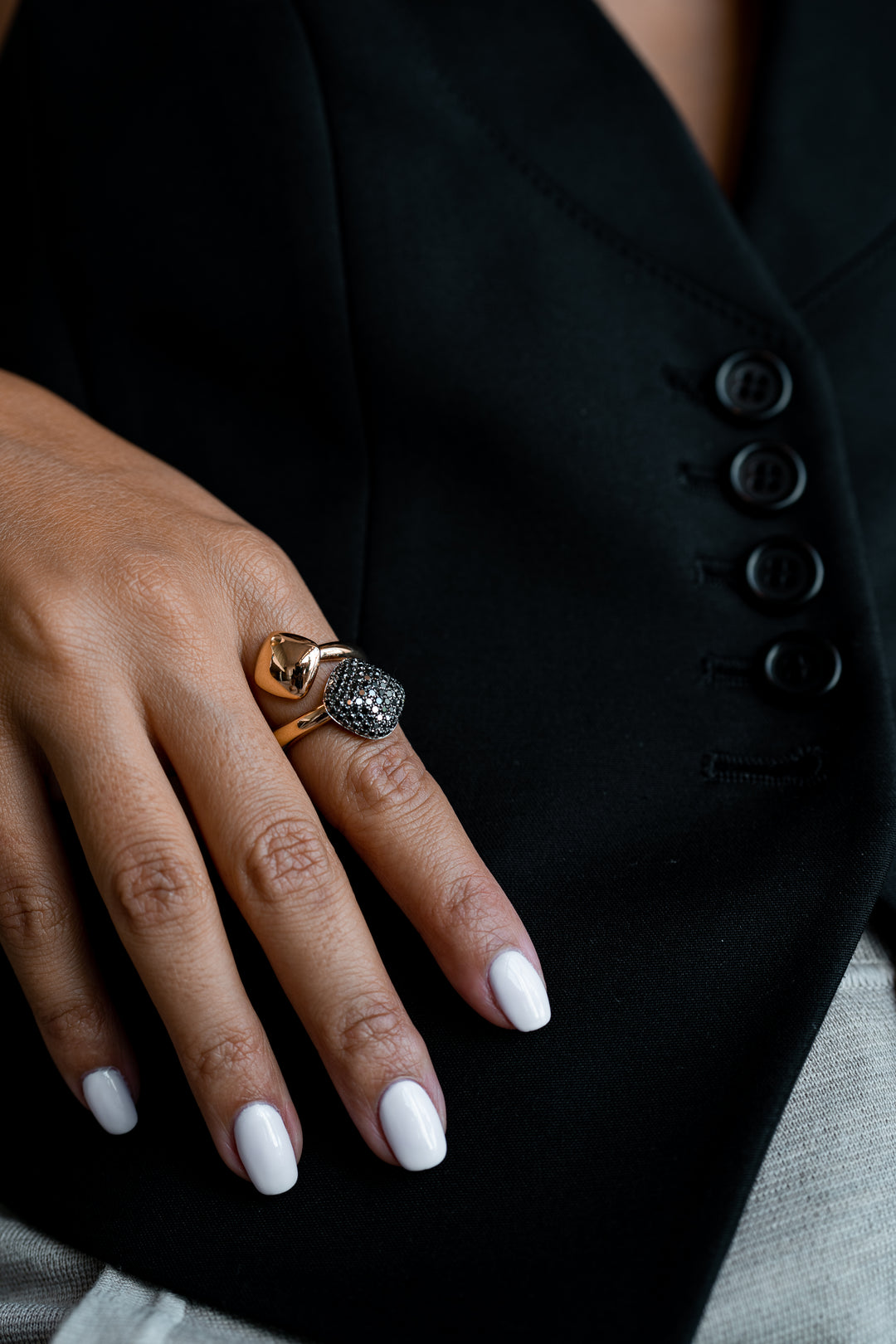 Yellow Gold Ring With Black Diamonds