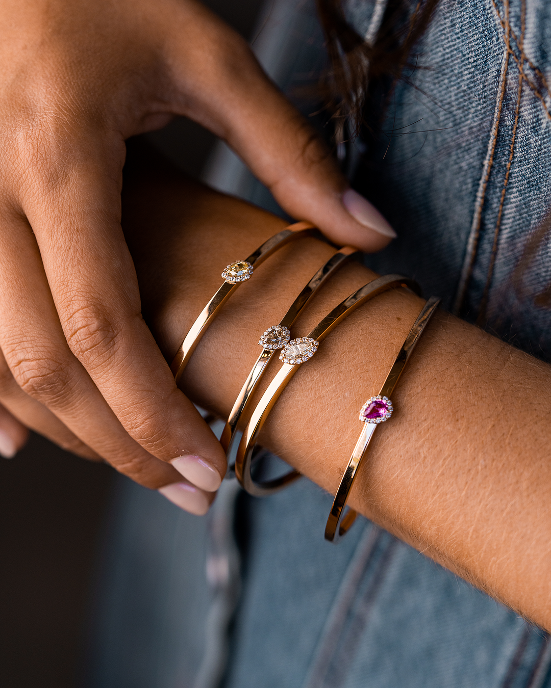 Pink Gold Emerald and Diamonds Bracelet