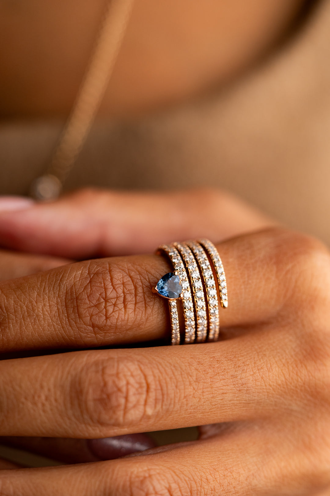 Pink Gold with Diamonds and Blue Sapphires Ring