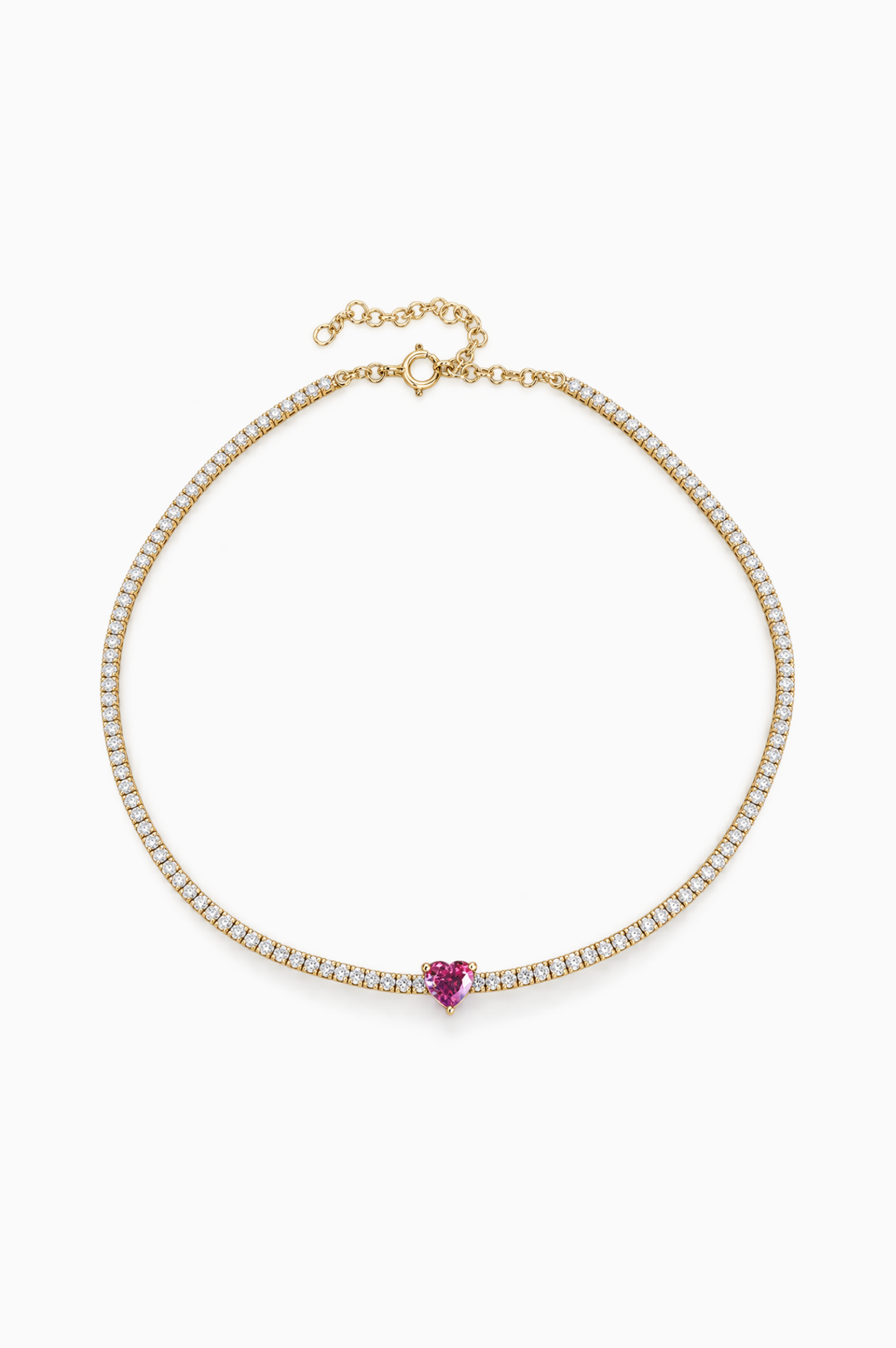 Colar em ouro rosa com diamantes e safira