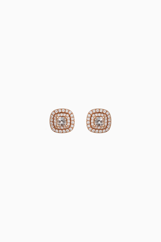 Square Pink Gold Earrings with Diamonds