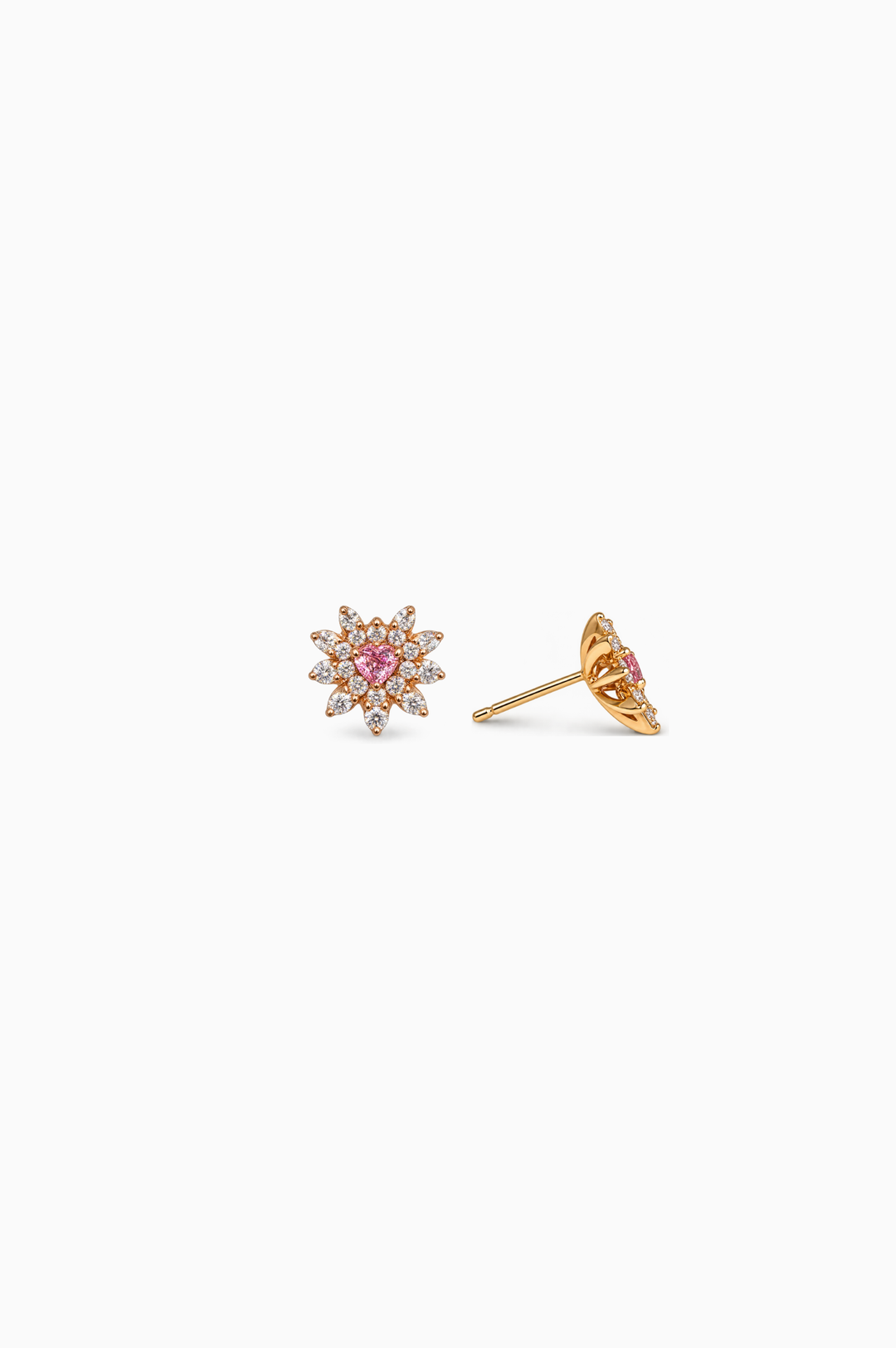 Flower Pink Gold Earrings with Diamonds and Sapphire