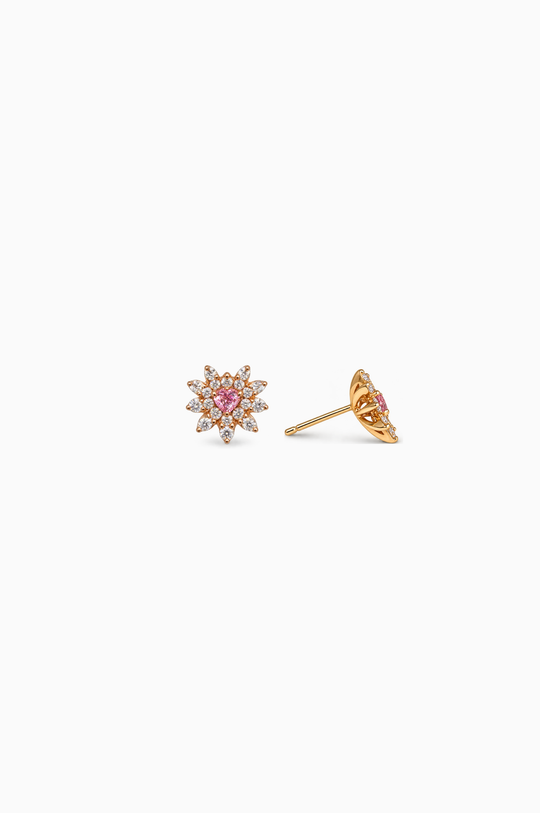 Flower Pink Gold Earrings with Diamonds and Sapphire