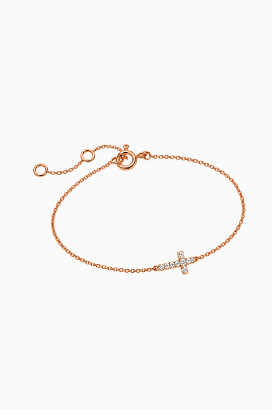 Pulseira com cruz em ouro rosa com diamantes 