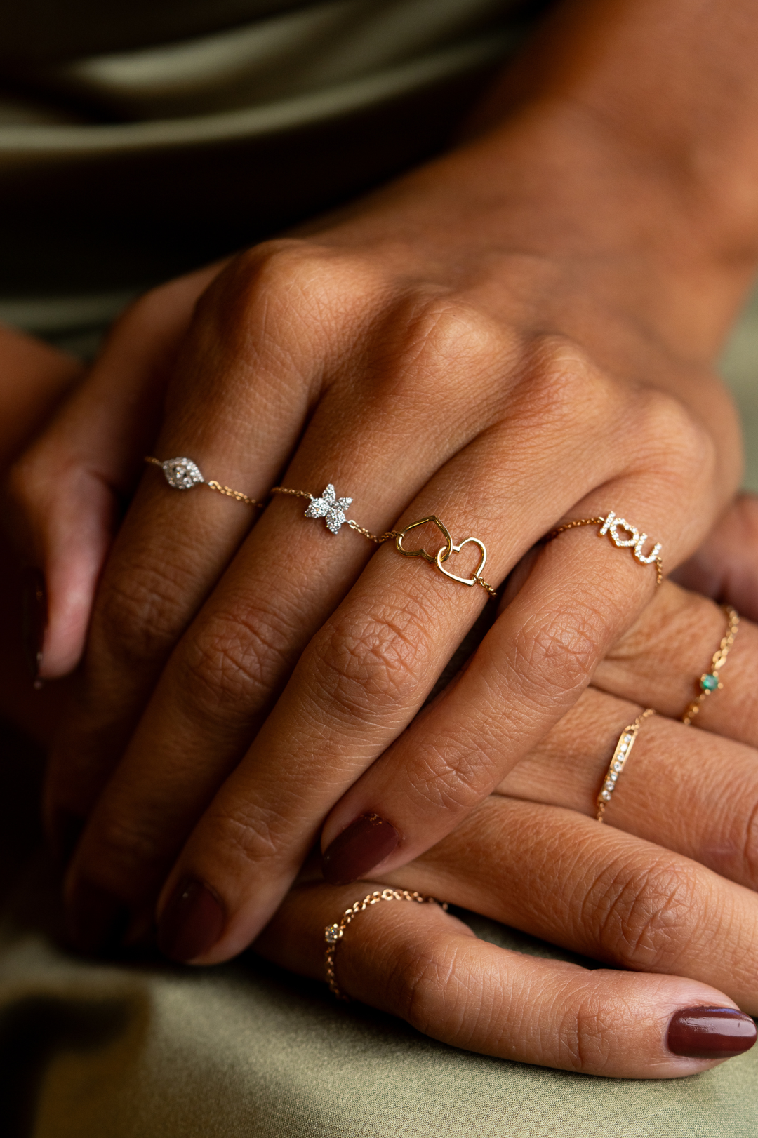 Anel de malha em ouro I Love You com diamantes