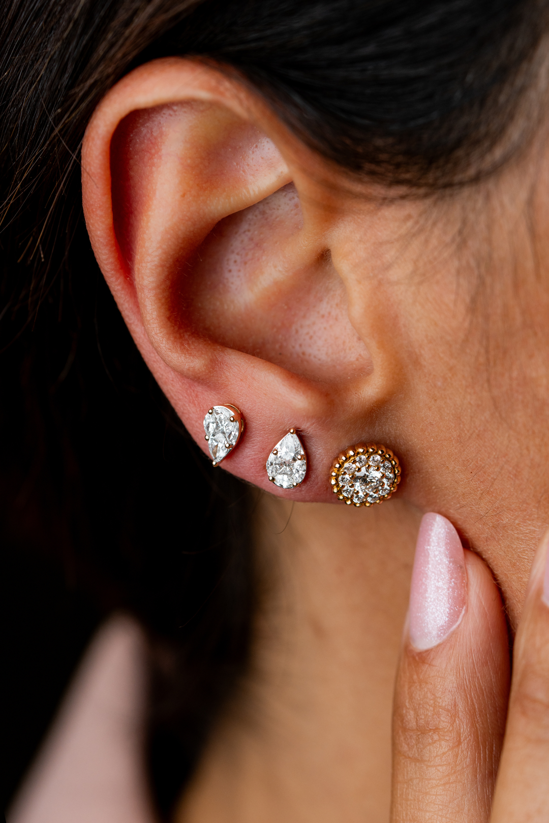 Brincos gota em ouro rosa e diamantes