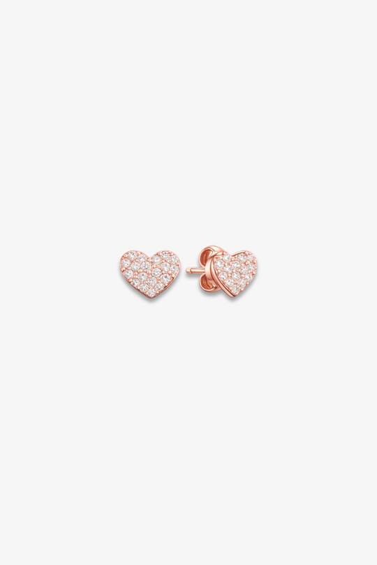 Brincos coração em ouro rosa com diamantes
