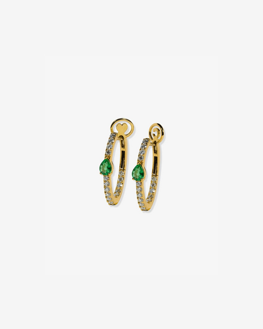 Gold and Diamond Hoops with Emeralds