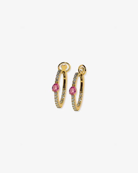 Argolas de ouro e diamante com safiras rosa