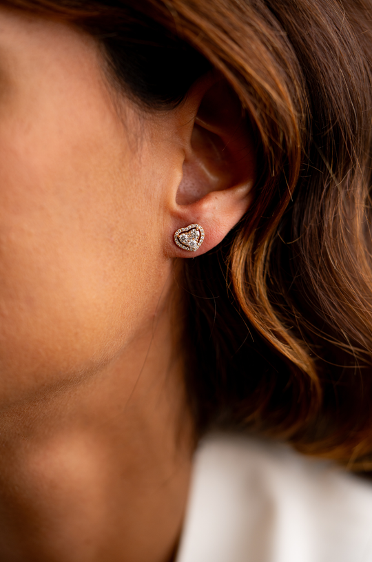 Heart Pink Gold Earrings with Diamonds