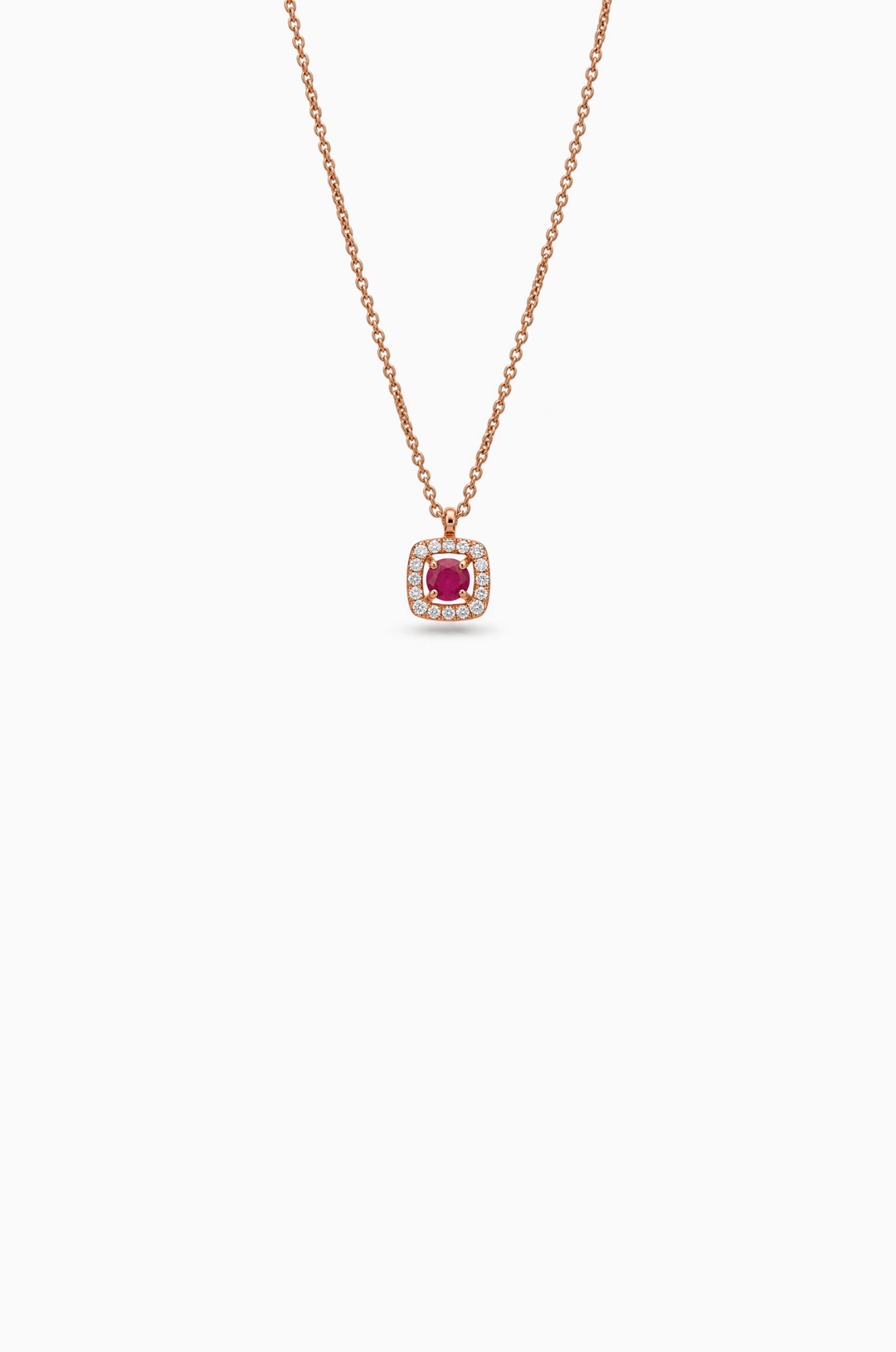 Colar em ouro rosa com diamantes e rubi