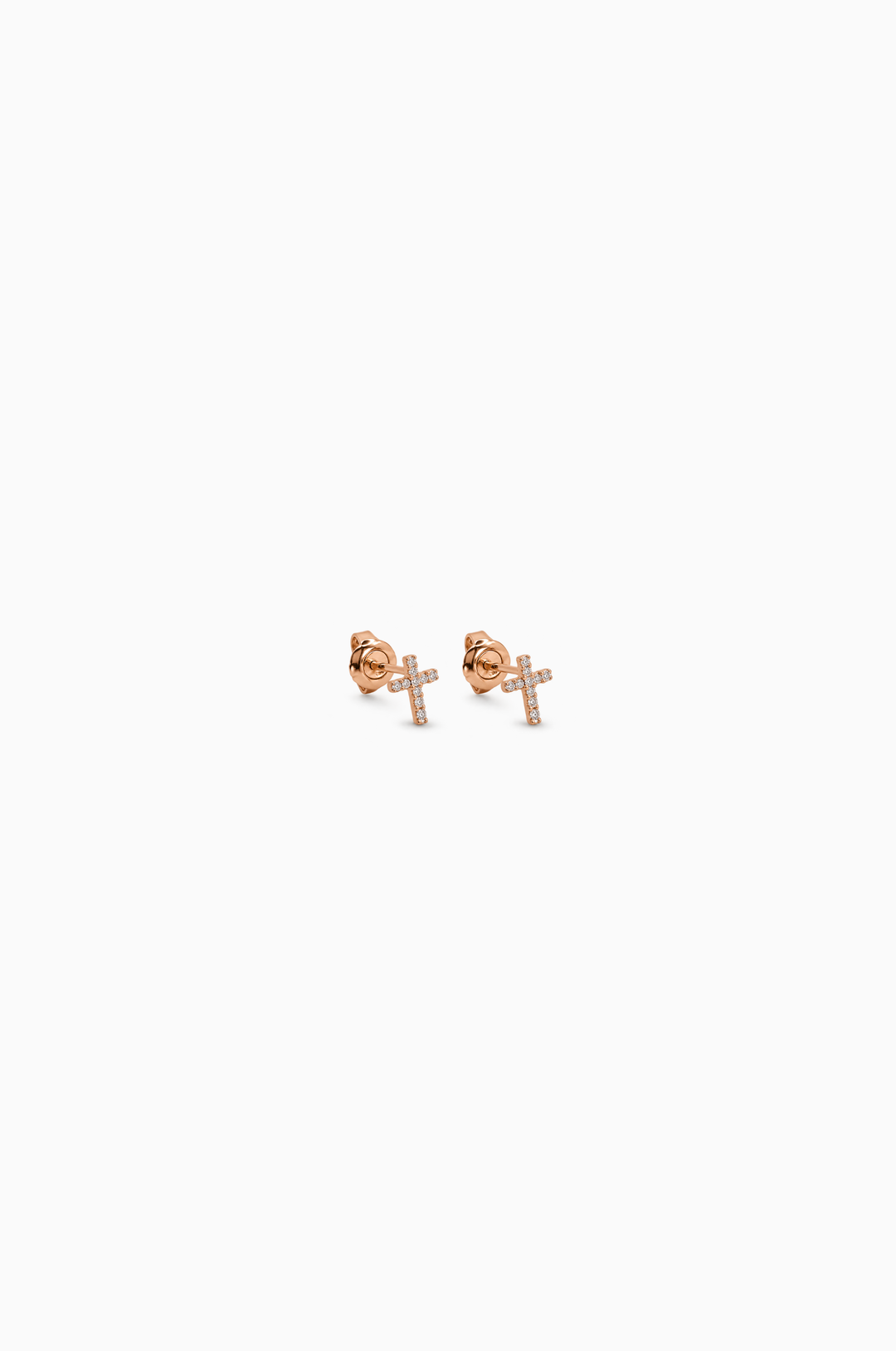 Mini Cross Pink Gold Earrings with Diamonds