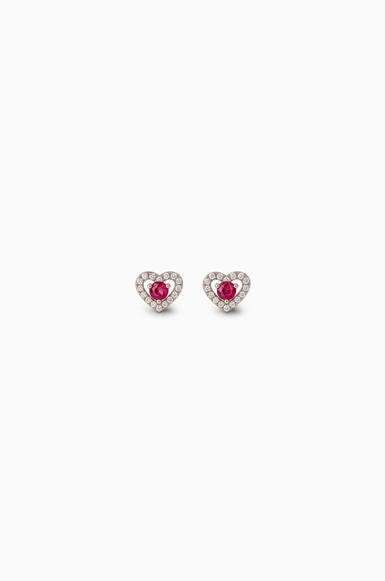 Little Heart White Gold Earrings with Diamonds and Ruby