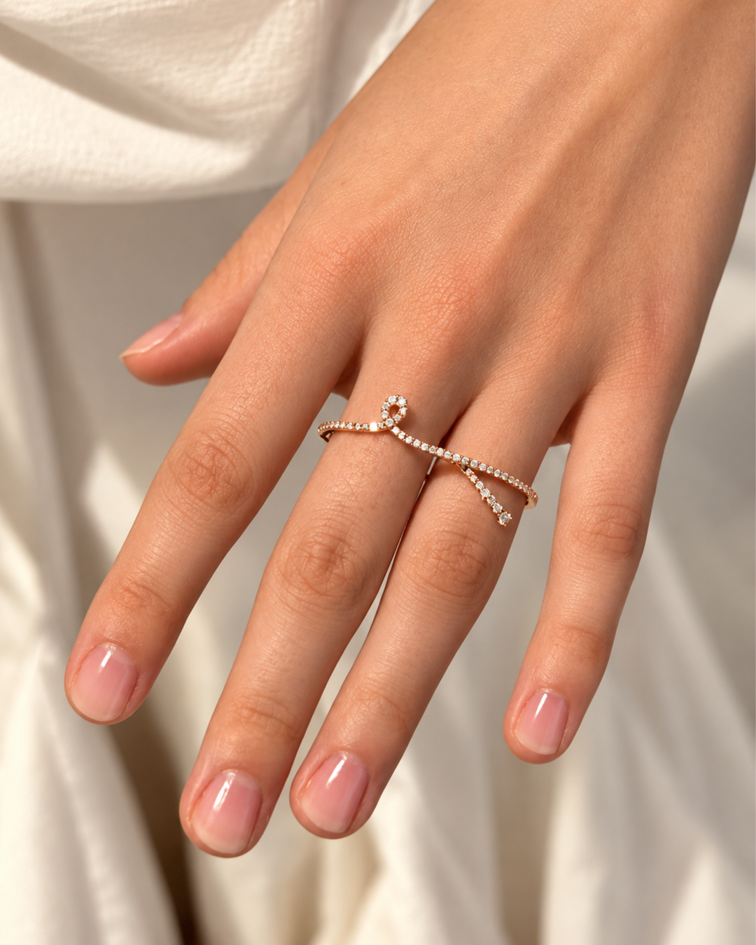 Anel duplo Maison Rose em ouro rosa com diamantes