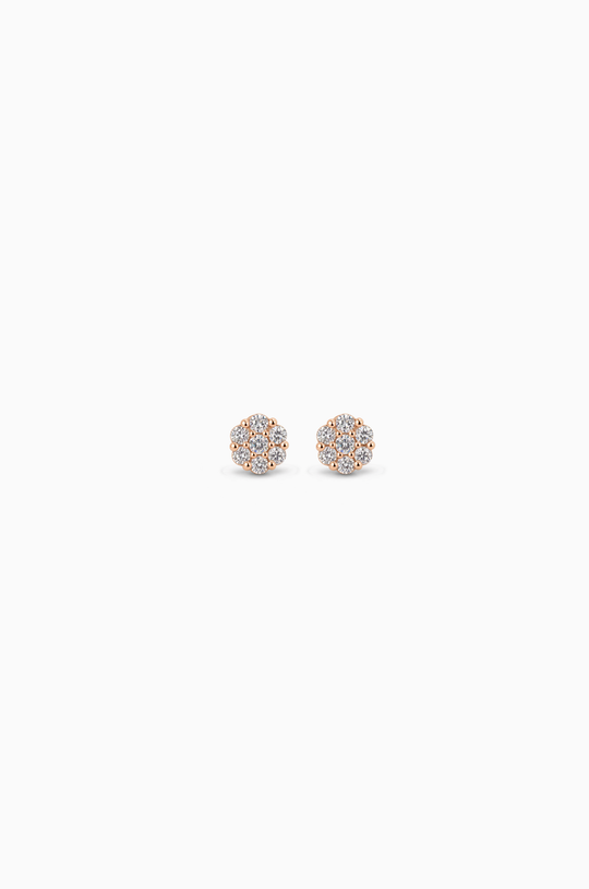 Tiny Flower Pink Gold Earrings with Diamonds